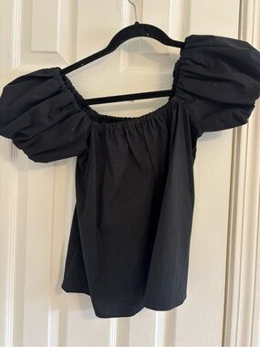 Petersyn Black Puff-Sleeve Off-Shoulder Top